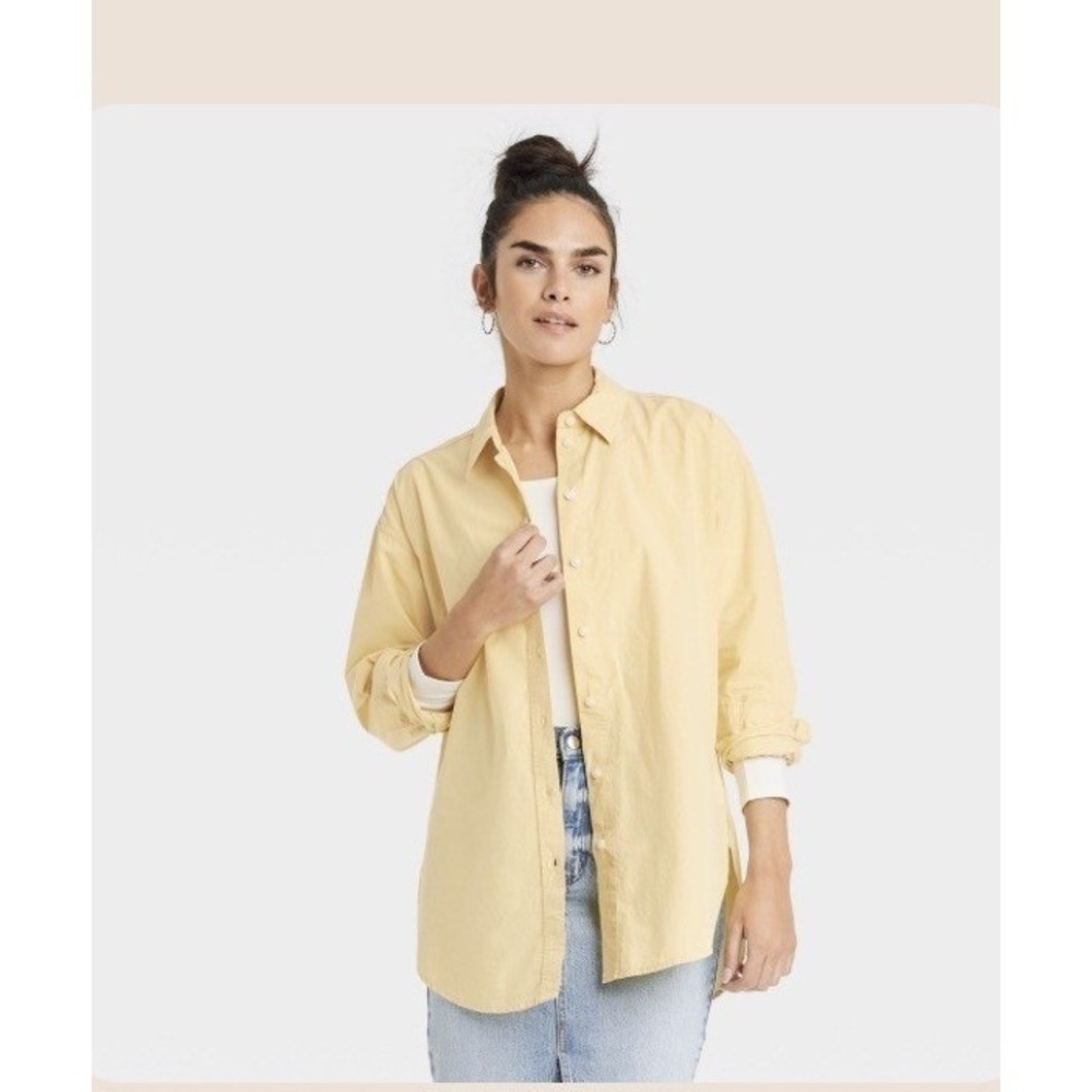 Universal Thread Button Up Top Women XS Yellow NWT Oversized Long Sleeve C1167